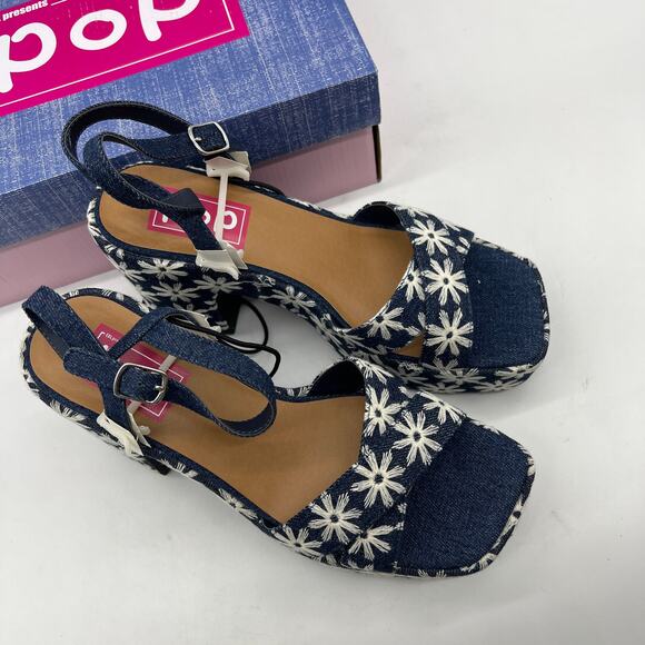 Pop Womens Grandiose Heeled Sandals Blue White Size 9M - Picture 3 of 12